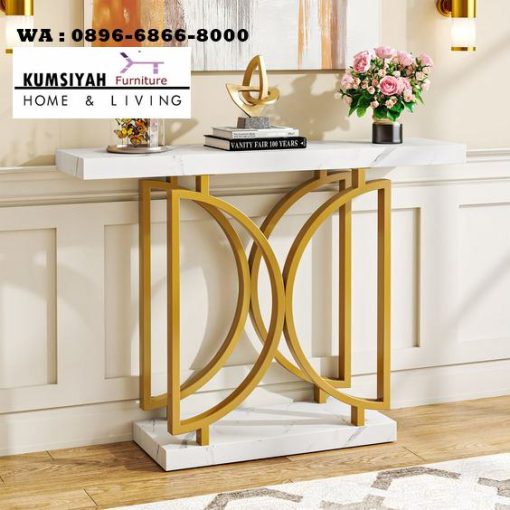 Marmer Meja Konsul Bentuk Dior Stainless Gold Kumsiyah Furniture