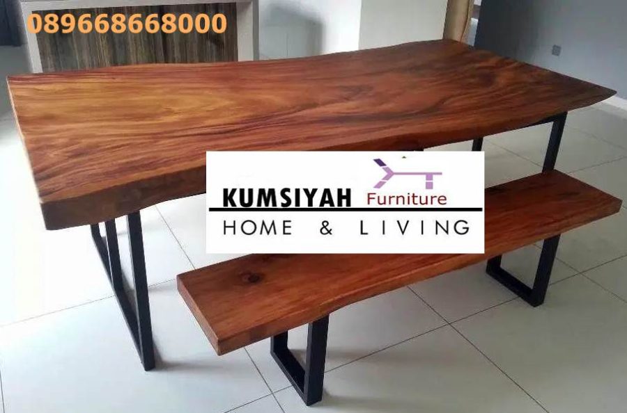 Harga Meja Makan Kayu Trembesi Kaki Besi Murah