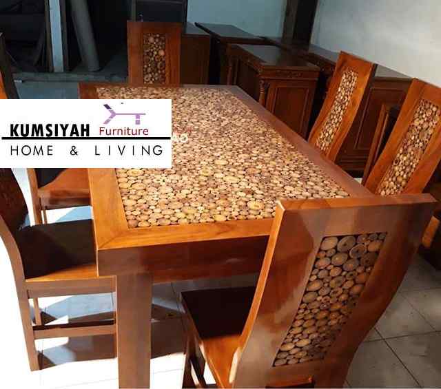  Meja  Kayu  Trembesi Model Koin Unik  Modern Meja  Makan 