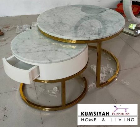 Jual Meja Tamu Marmer Bulat Kaki Besi Stainless