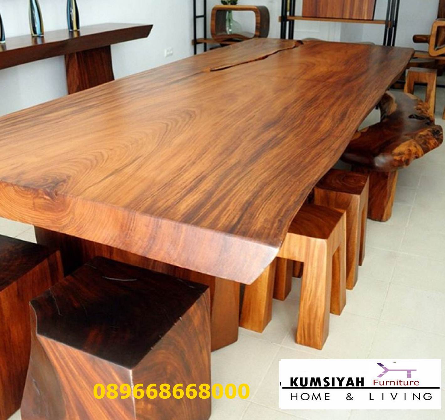 harga meja kayu lebar desain mewah klasik modern