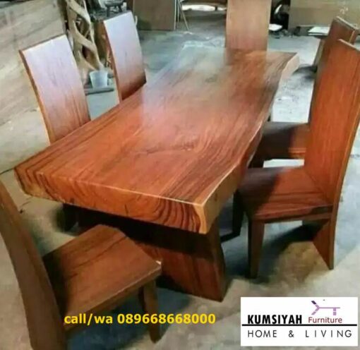 Meja Kayu Mahoni Utuh Tebal Solid Desain Klasik Mewah