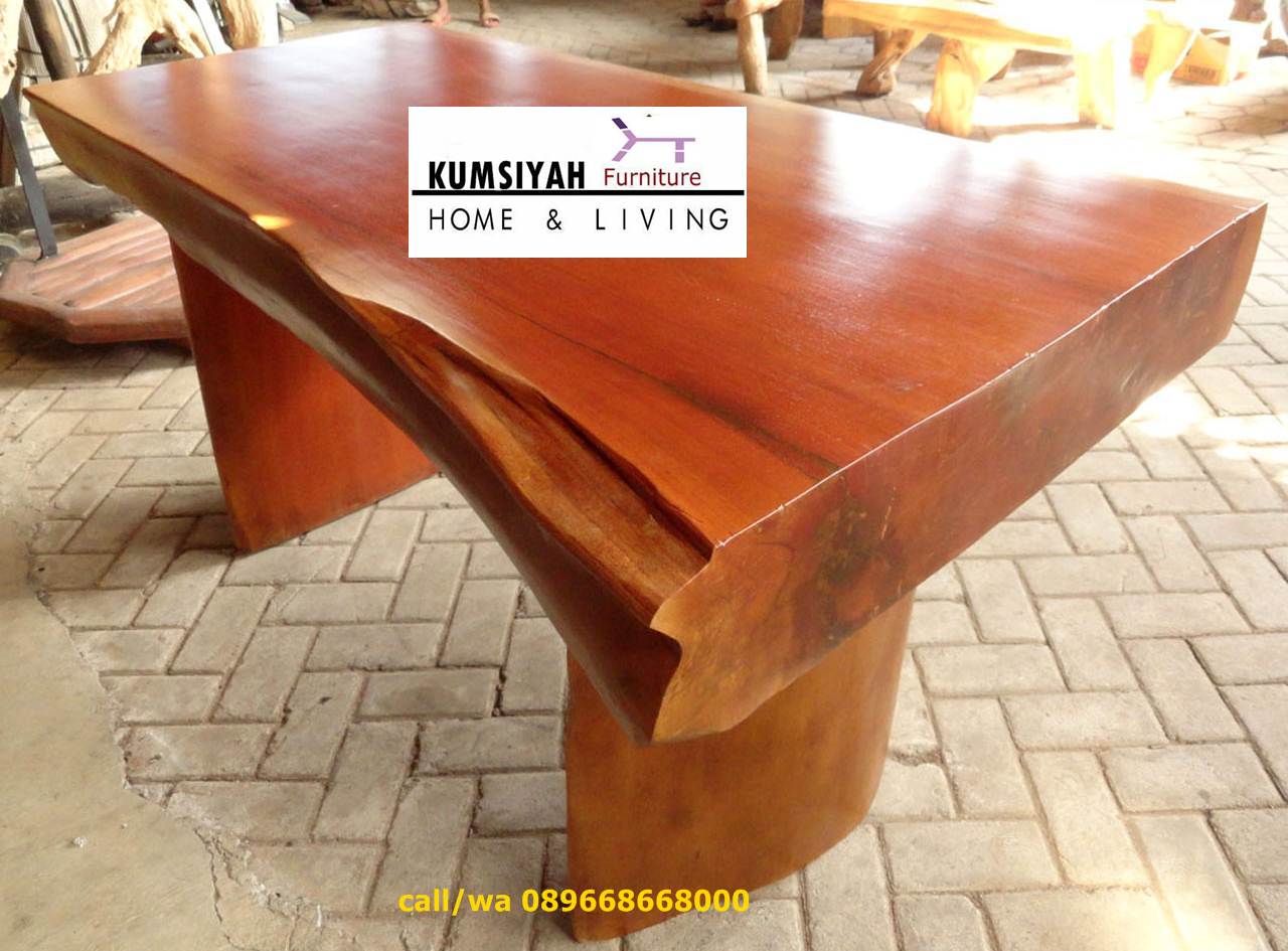 meja kayu mahoni utuh tebal solid desain klasik mewah