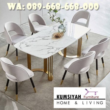 Jual Meja Makan Marmer Kaki Stainless Gold Harga Terjangkau