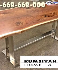 Jual Meja Makan Trembesi Kaki Stainless Bentuk Modern