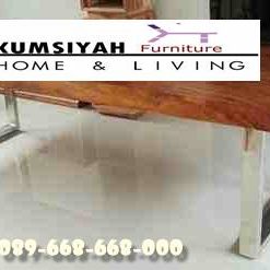 Jual Meja Makan Trembesi Kaki Stainless Bentuk Modern