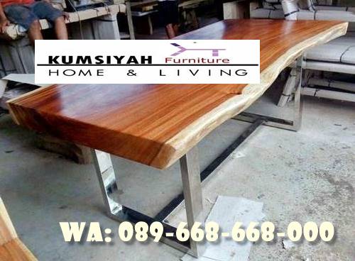 Jual Meja Makan Trembesi Kaki Stainless Bentuk Modern