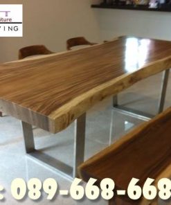 Jual Meja Makan Trembesi Kaki Stainless Bentuk Modern