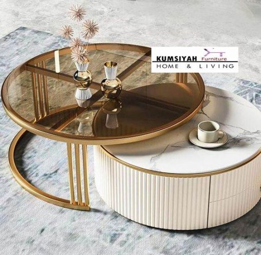 Coffe Table Marmer Kaki Stainless Mewah Elegan Murah