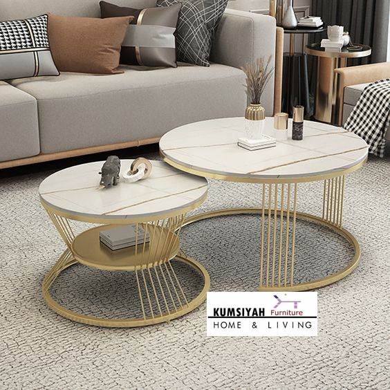 Coffe Table Marmer Kaki Stainless Mewah Elegan Murah