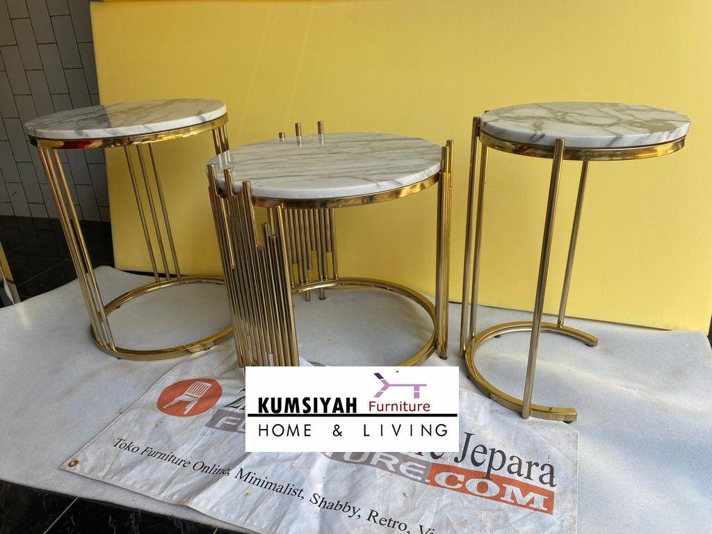 Meja Sudut Bulat Gold Desain Minimalis Kualitas Paling Bagus