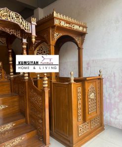 Mimbar Masjid Kubah Kayu Jati Ukiran Relief Mewah
