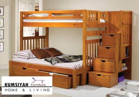 Tempat Tidur Minimalis Tingkat Kayu Jati Original Laci Modern