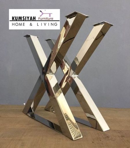 Kaki Meja Stainless Gold Glossy Silang X Minimalis Termurah