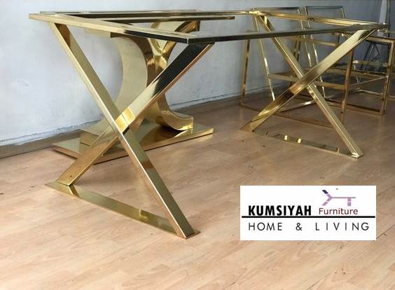 Kaki Meja Stainless Gold Glossy Silang X Minimalis Termurah