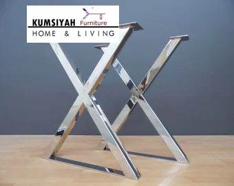 Kaki Meja Stainless Stell Silver Glossy Bentuk Silang Simple Elegan Terlaris