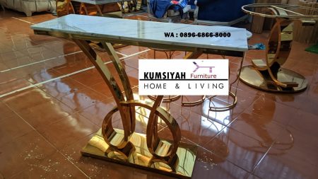 meja konsul stainless glossy bentuk H ulir unik desain kekinian