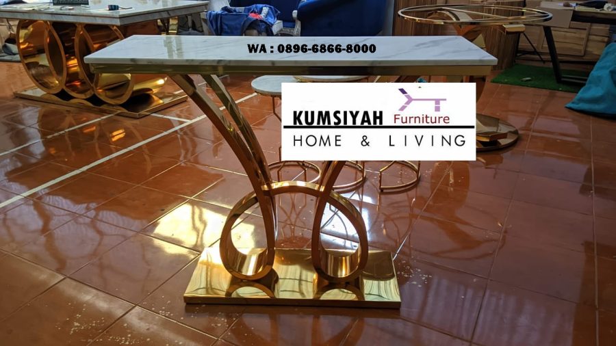 meja konsul stainless glossy bentuk h ulir unik modern