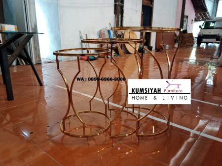 kaki meja foyer stainless top bulat bentuk unik