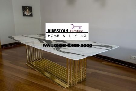 kaki meja makan stainless gold salur top persegi panjang