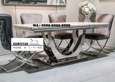 kaki meja makan stainless silver top persegi panjang