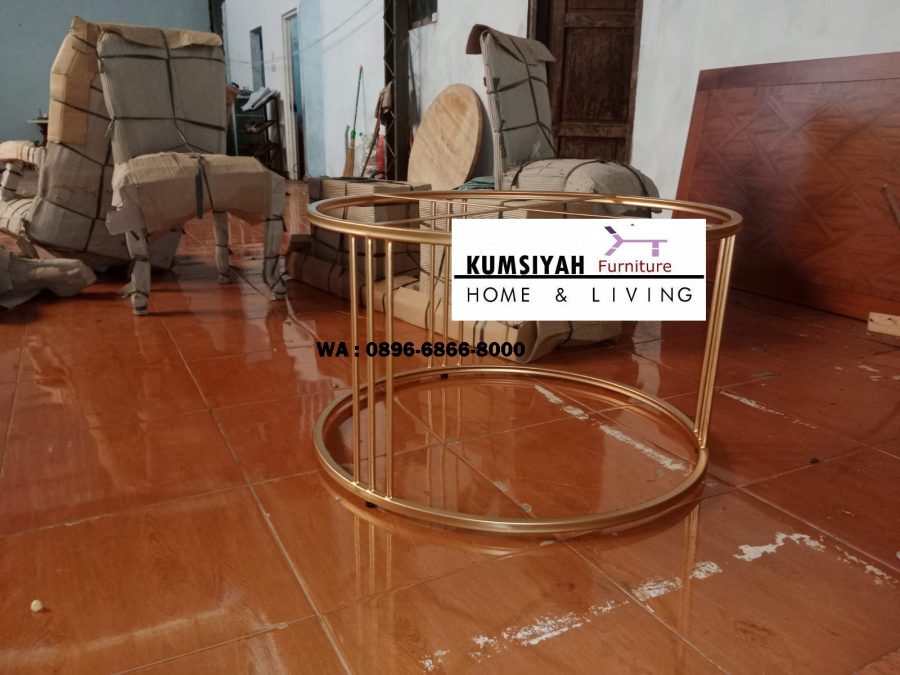 kaki meja tamu stainless lingkaran gold