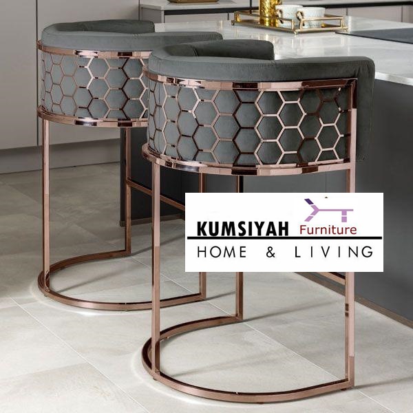 Kursi Bar Sofa Bahan Tekstur Bludru Kaki Stainless Sandaran Model Keranjang