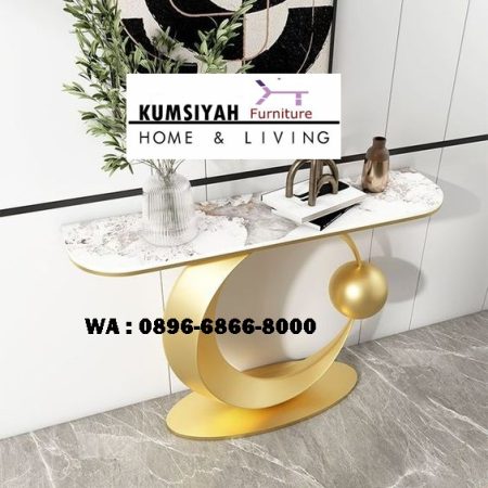 meja konsul marmer putih desain stainless bulan