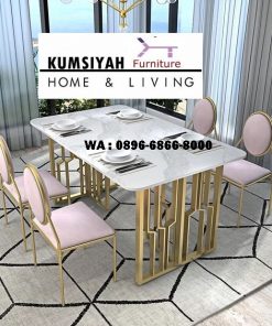 meja makan marmer 4 kursi desain klasik cantik