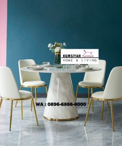 meja makan marmer bundar putih elegant luxury