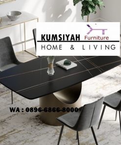 meja makan marmer hitam persegi panjang desain simple elegant