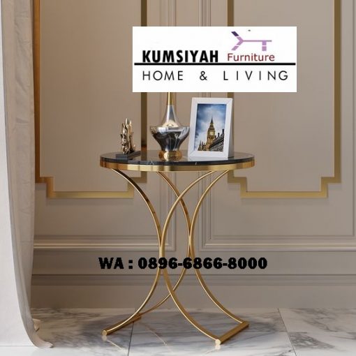 meja sudut stainless gold X lengkung