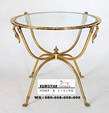 Coffe Table Dasar Kaca Kaki Unik Stainless Gold