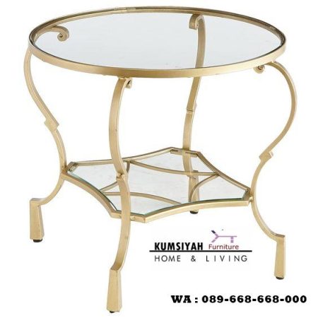 Coffe Table Dasar Kaca Stainless Gold Bentuk Unik