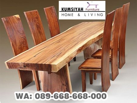 set meja makan kayu trembesi 6 kursi minimalis