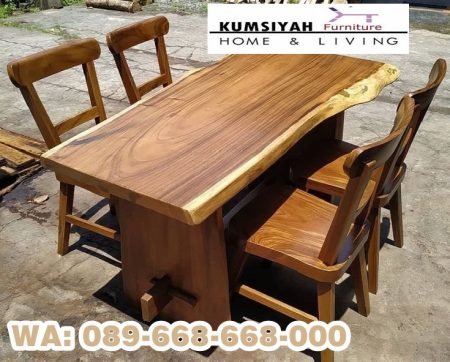 Meja Makan Trembesi 4 Kursi Kayu Solid Alami