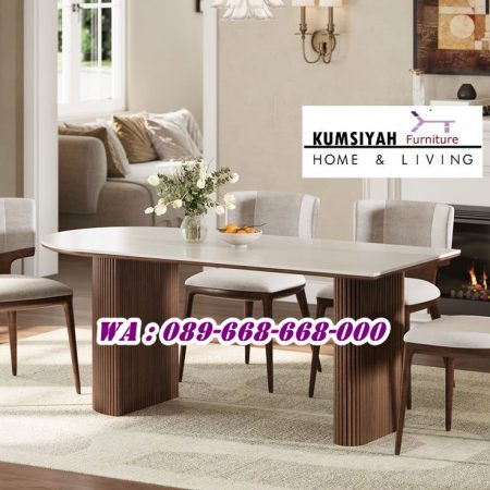 Meja Makan Marmer Kayu Jati