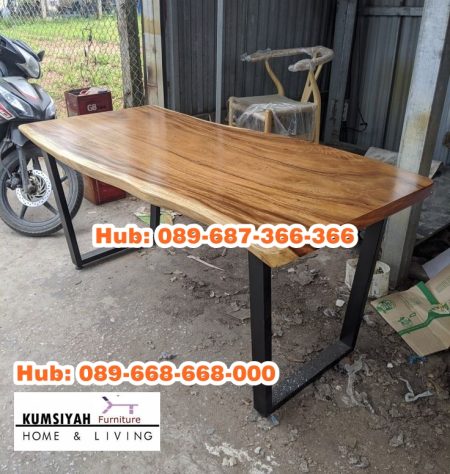 Meja Trembesi Solid Kaki Besi