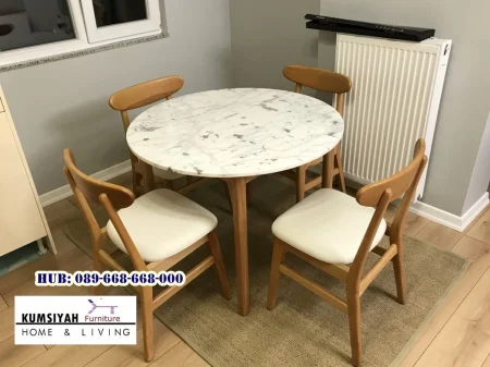 Meja Marmer Bulat Kayu Jati