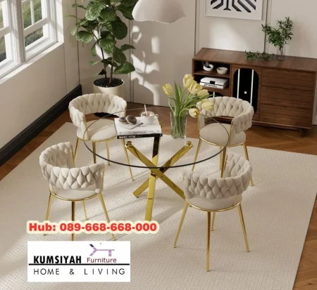 Meja Makan Stainless Kaca