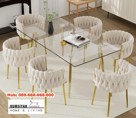 Meja Makan Stainless Kaca Minimalis