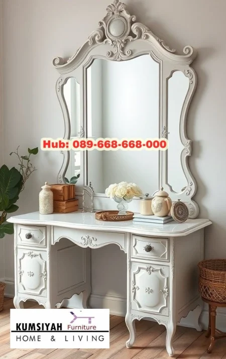 Meja Rias Kayu Jati Kaca Minimalis