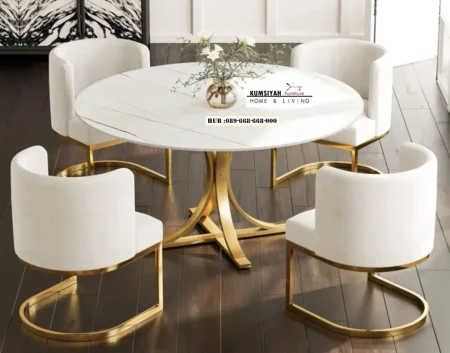 Meja Makan Marmer Kaki Besi 4 Kursi