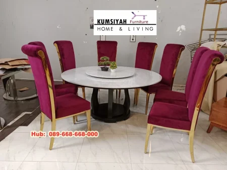 Meja Makan Marmer Putar 8 Kursi