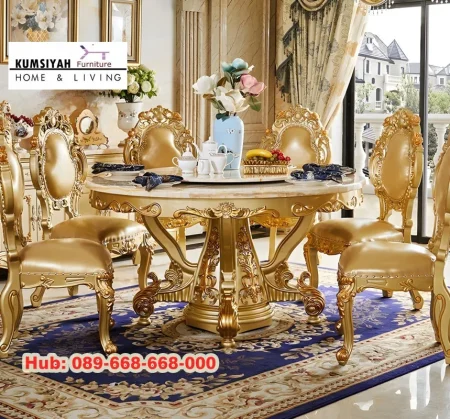 Meja Marmer Kayu Jati Mewah