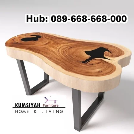 Meja Tamu Kayu Utuh Kaki Besi