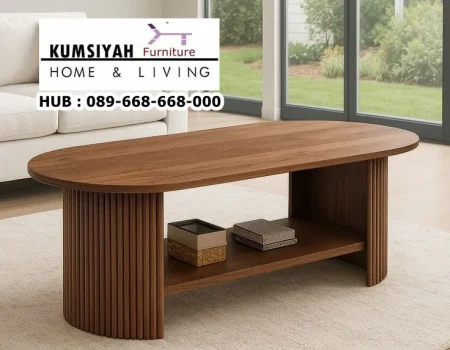 Meja Coffe Kayu Solid Oval Bogor