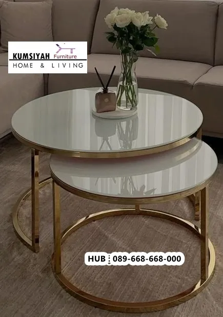 Jual Coffee Table Marmer Mewah Kaki Stainless Gold