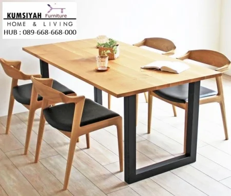 Jual Set Meja Makan Kayu Jati Kaki Besi
