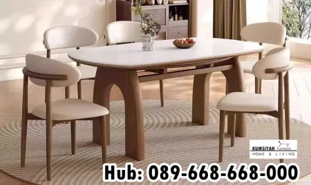 Jual Meja Makan Permukaan Marmer Rangka Kayu Premium